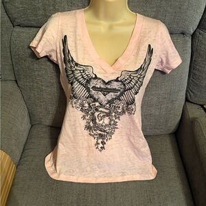 Harley-Davidson Light Pink Winged Heart V-Neck Tee